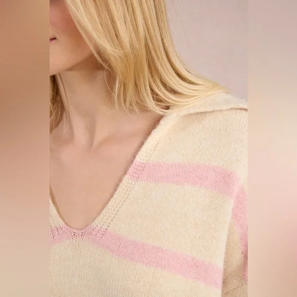 Molly Bracken Knitted V-Neck Sweater in Pink and Cream Sz S NWT - Picture 5 of 5